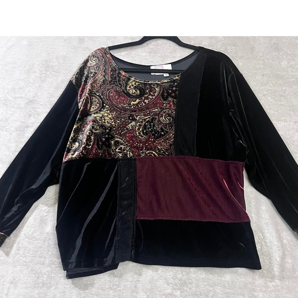 Monroe & Main Velvet Patchwork Top Women 3X Indie Boho Whimsigoth Statement‎ Top
